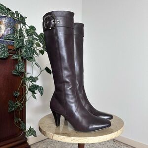 Vintage 90s early 2000s shiny brown long tall knee high genuine leather boots